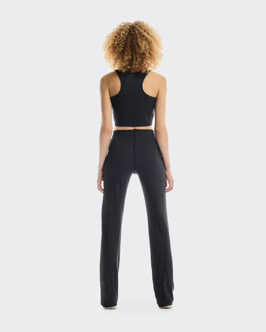 Women's All-Day Ribbed Crop Black | Rock - US 8662