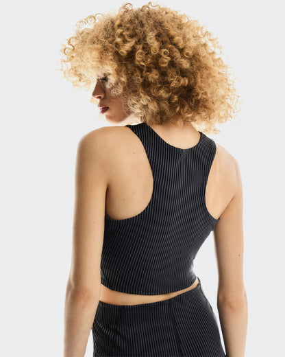 Women's All-Day Ribbed Crop Black | Rock - US 8662
